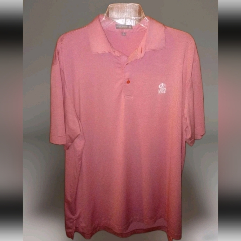 Peter Millar Summer Comfort Red Striped Golf Polo Shirt Men's Large Performance
